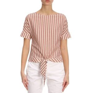 ELEVENTY Striped Top w/ Front Tie - Persimmon Red